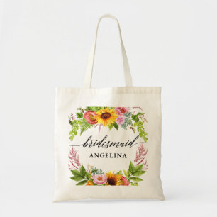 Tote Bag Sunflower Boho Floral Calligraphie Bridesmaid
