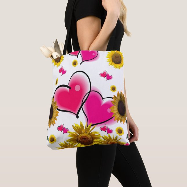 Tote Bag Sunflower Pink Hearts Fourre-tout (De près)
