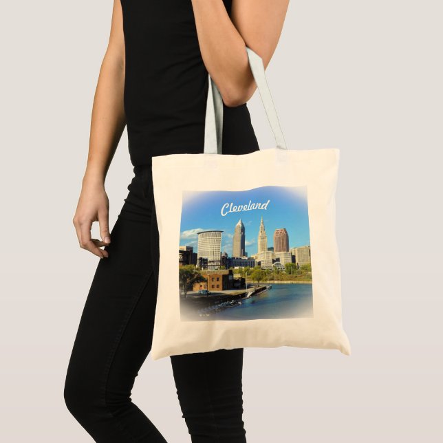 Tote Bag Sunny Cleveland River Skyline (Devant (produit))