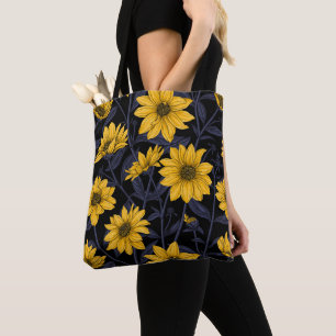 Tote Bag Sunroot, tournesol sauvage en jaune et bleu