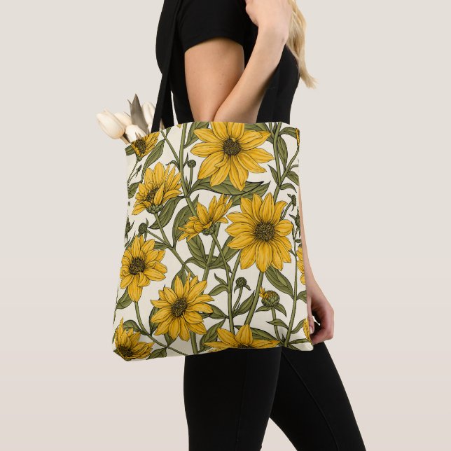 Tote Bag Sunroot, tournesol sauvage sur blanc (De près)