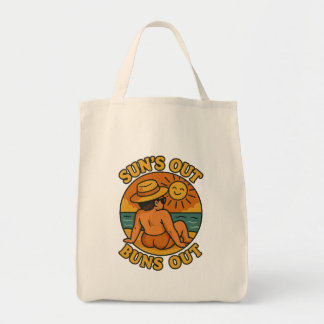 Tote Bag Suns Out Buns Out Funny Summer Beach