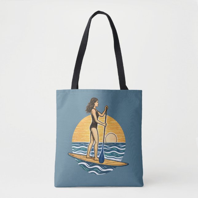 Tote Bag SUP Sunset Paddle | Blue Paddleboard Graphic Beach (Devant)