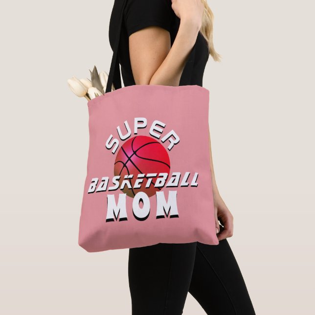 Tote Bag Super Basketball Ball Maman Sport Mère rose (De près)