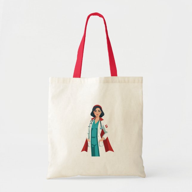 Tote Bag Super Infirmière – Héroïne en Blouse Blanche (Devant)