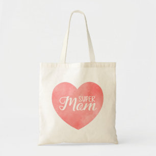 Tote Bag Super maman dans l'aquarelle rose coeur, jour de l
