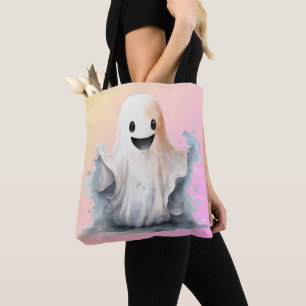 Tote Bag Super Mignon Fantôme Rose Jaune Ombre Halloween