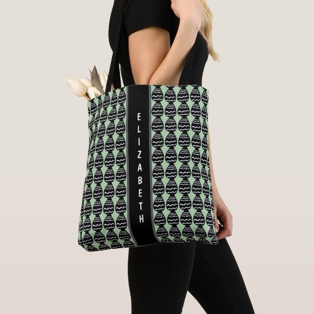 Tote Bag Super moderne vert et Motif noir (De près)