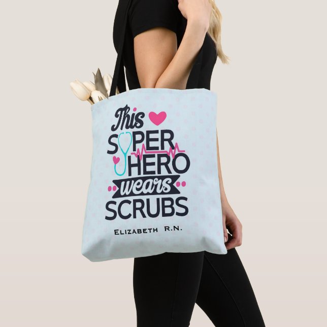 Tote Bag Superbe infirmière Superhero dire la typographie (De près)