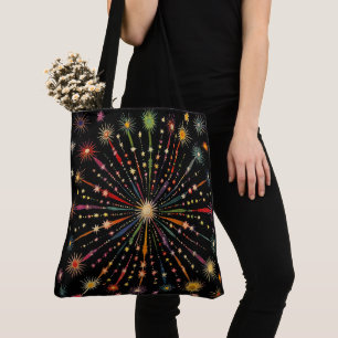 Tote Bag Supernova - Rainbow Stars Galaxy Black Retro Boho