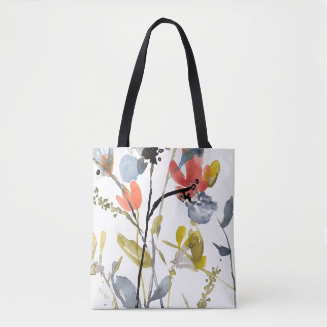 Tote Bag Superposition de fleurs - Aquarelle Fleurs et tige (Devant)