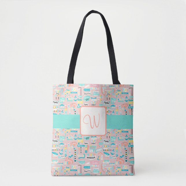 Tote Bag Sur le rivage NJ Beach Monogramme à thème (Devant)