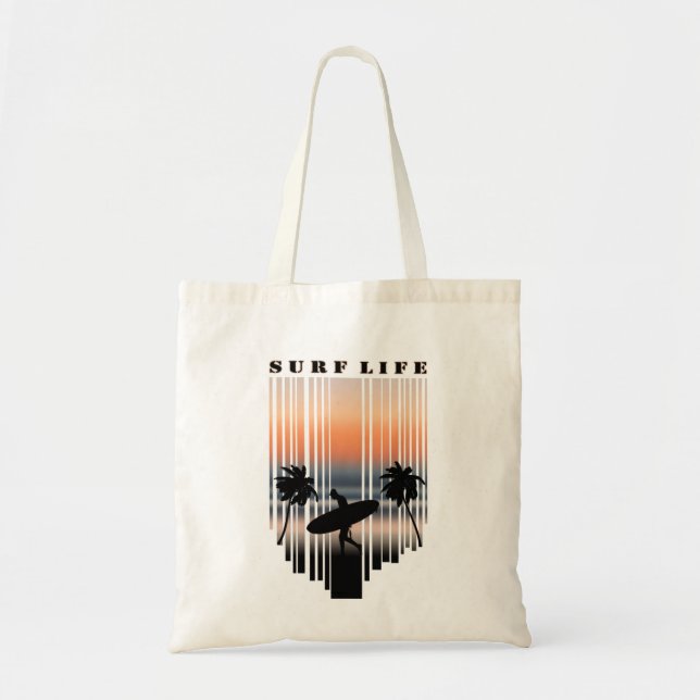 Tote Bag Surfer Marchant Sur La Plage Au Coucher Du Soleil  (Devant)