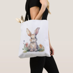 Tote Bag, Süße Blumen-Hase  Tasche