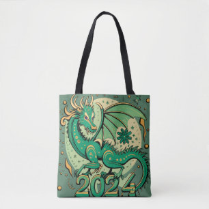 Tote Bag Symbole 2024 Nouvel An, Dragon de Bois Vert
