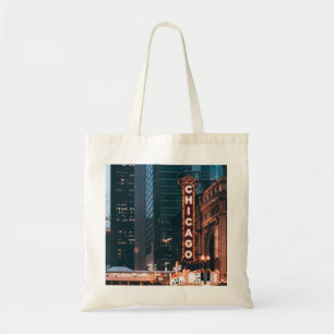 Tote Bag SYMBOLE Chicago Illinois Neon À La Nuit