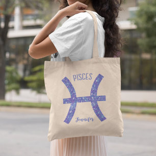 Tote Bag Symbole d'astrologie de Poissons Plutôt Violets Pe