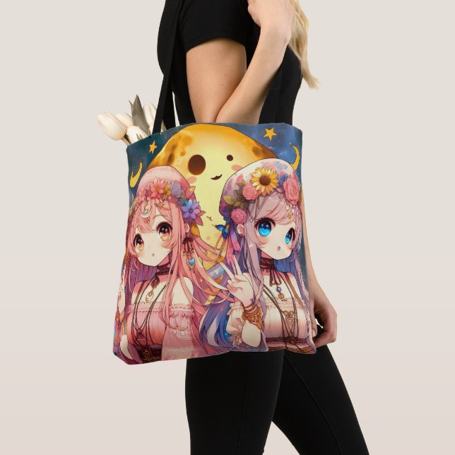 Tote Bag SYMBOLE DE LA FEMME Anime Hippie Lune Filles Donne (De près)
