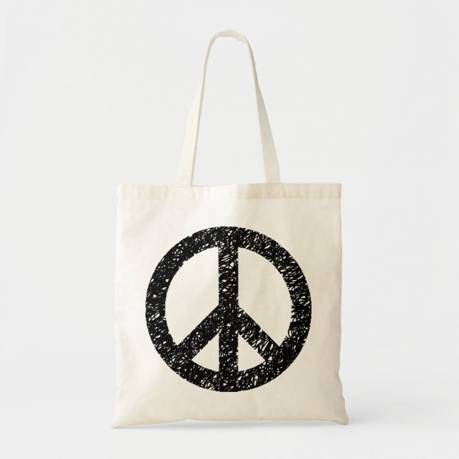 Tote Bag Symbole de la Paix Scribblée - Noir (Devant)