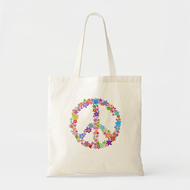 Tote Bag Symbole de paix Fleur puissance colorée Design (Devant)