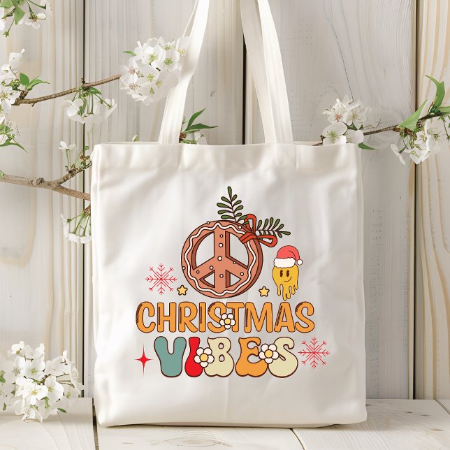 Tote Bag Symbole de paix super rétro Vibes de Noël (Créateur téléchargé)