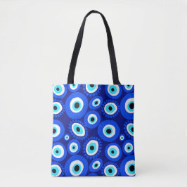 Tote Bag Symbole des yeux grecs Motif bleu blanc