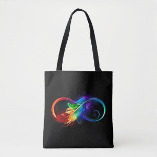 Tote Bag Symbole d'infini avec plume arc-en-ciel