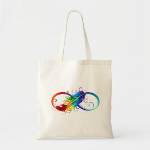 Tote Bag Symbole d'infini avec plume arc-en-ciel