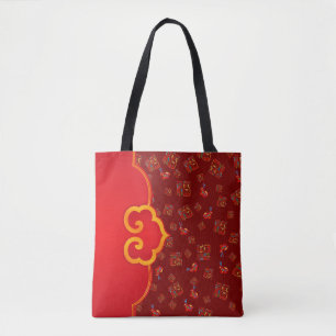 Tote Bag Symbole élégant rouge foncé Ruyi Lucky 福 lapins CN