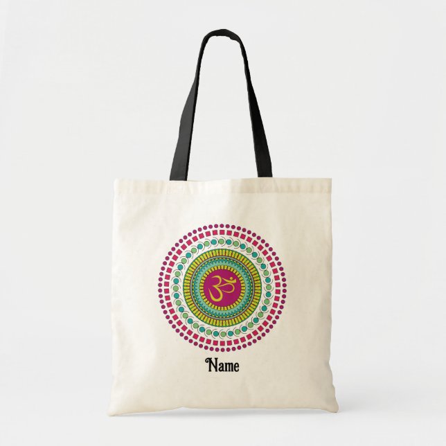 Tote Bag Symbole Om de Mandala Spirituelle Rose Vert Custom (Devant)