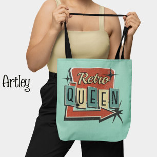 Tote Bag Symbole Retro Queen Turquoise Vintage 60s les anné