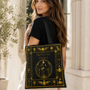 Tote Bag Symboles Égyptiens Anciens Motif Noir Or Luxe