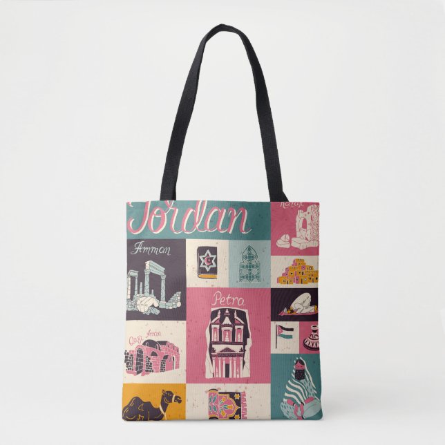 Tote Bag Symboles illustrés de la culture jordanienne (Devant)