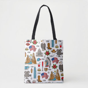 Tote Bag Symboles USA Vintage Motif sans couture