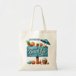 Tote Bag Sympa signe de vie de plage ajouter un nom