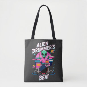 Tote Bag T-shirt Alien Drummer's Beat - Funky Alien Graphic