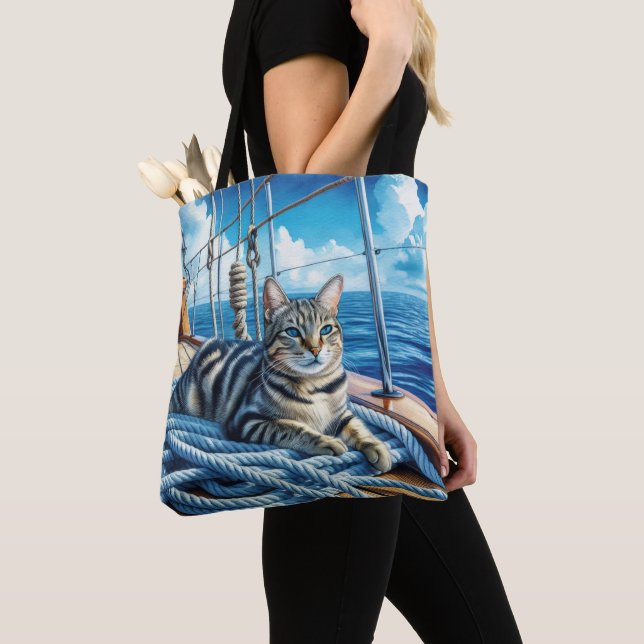 Tote Bag Tabby Chat Sur Les Cordes De Bateau (De près)