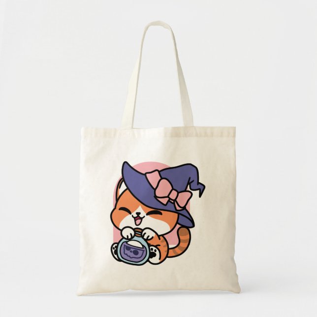 Tote Bag Tabby Witch Brew – Cute Halloween Cat Design (Devant)