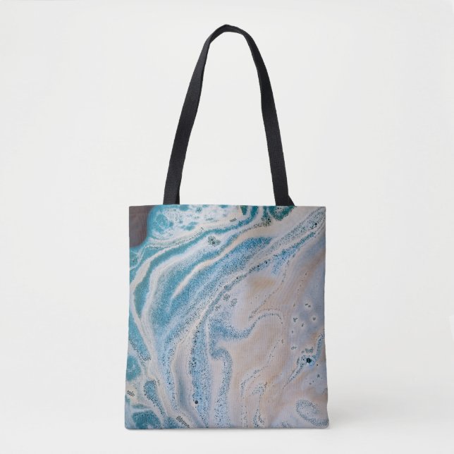 Tote Bag Tableau abstrait bleu et blanc (Devant)