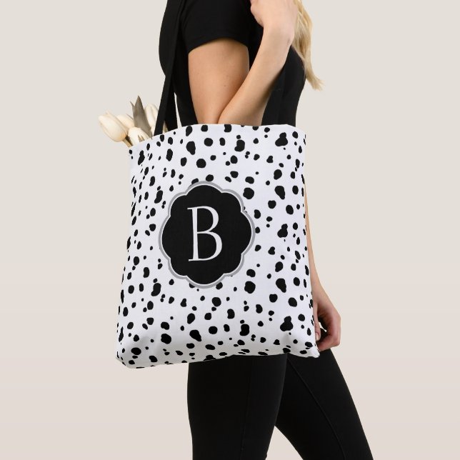 Tote Bag Taches dalmatiennes noires et blanches modernes (De près)