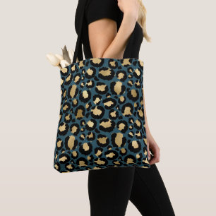 Tote Bag Taches de léopard luxueuses bleu foncé Glam sauvag