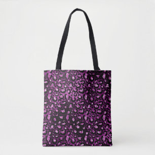 Tote Bag Taches de léopard ombré violet et paillettes noir