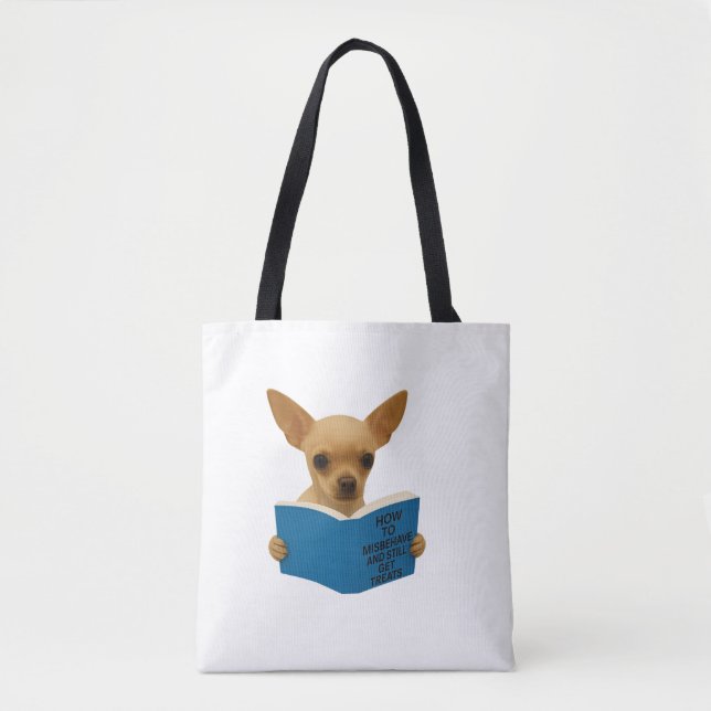 Tote Bag Tan Chihuahua how to Misbehave  (Devant)