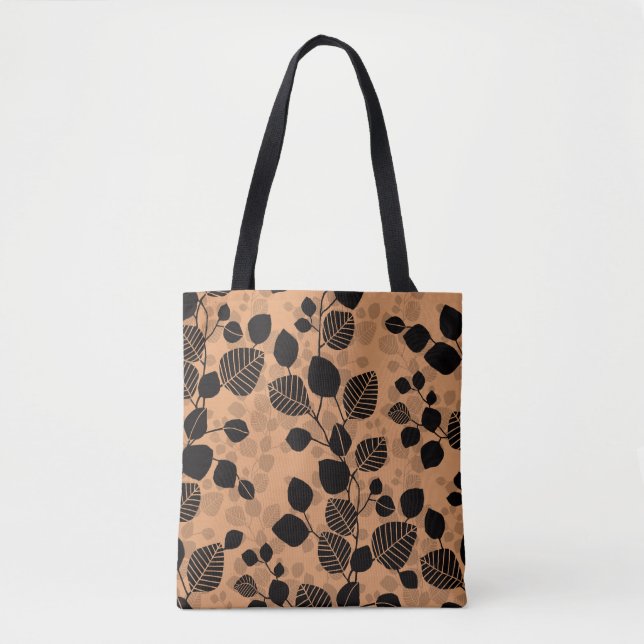 Tote Bag Tangled Foliage Canopy - black leaves on peach (Devant)