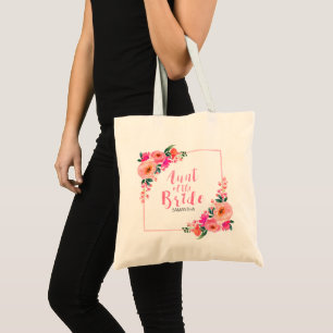Tote Bag Tante de la mariée aquarelle florale rose rustique