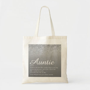 Tote Bag Tante Tante Définition Script Argent Paillettes Gl