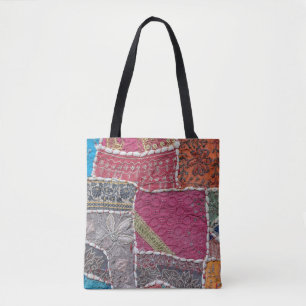 Tote Bag Tapis en Patchwork coloré Détails du closeup