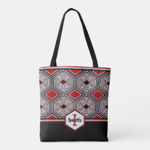 Tote Bag Tapisserie Tribale Rouge, Blanc & Noir