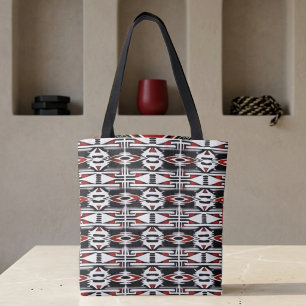 Tote Bag Tapisserie Tribale Rouge, Noir & Blanc