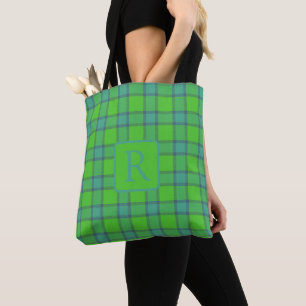 Tote Bag Tartan à carreaux bleu et bleu monogramme écossais
